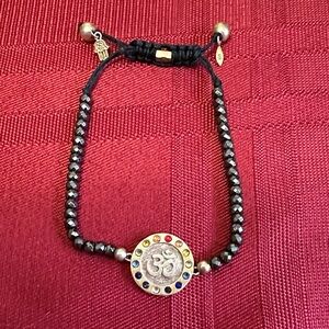 Black and Silver Beaded Bracelet with Om Charm